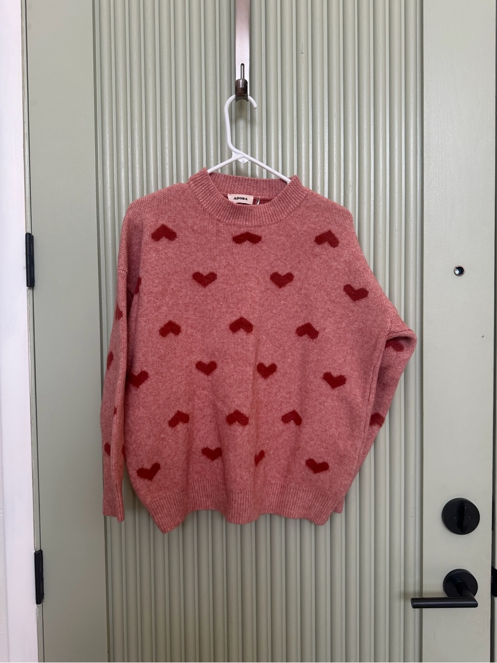 ADORA Pink Sweater with Red Heart Pattern